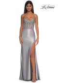 Picture of: Rhinestone Corset Prom Dress with Stretch Satin Skirt in Silver , Style: 32691, Detail Picture 4