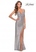Picture of: Form Fitting Sequin Prom Dress with Drape Neckline in Silver, Style: 28429, Detail Picture 5