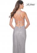 Picture of: Rhinestone Fishnet Dress with V Neck and Lace Up Back in Silver, Style: 32203, Detail Picture 5