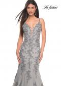 Picture of: Mermaid Prom Gown with Illusion Sides and Lace Applique in Silver, Style: 32295, Detail Picture 5