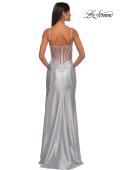 Picture of: Rhinestone Corset Prom Dress with Stretch Satin Skirt in Silver , Style: 32691, Detail Picture 5