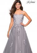 Picture of: Floor Length Tulle Ball Gown with Lace Accents in Silver, Style: 27441, Detail Picture 6