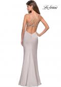 Picture of: Form Fitting Prom Dress with Slit and Beaded Straps in Silver, Style: 27519, Detail Picture 6