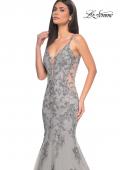 Picture of: Mermaid Prom Gown with Illusion Sides and Lace Applique in Silver, Style: 32295, Detail Picture 6