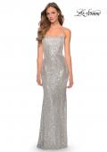 Picture of: Long Sequin Prom Dress with Straight Neckline in Silver, Style: 28698, Detail Picture 7