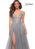 Picture of: Tulle A Line Gown with Lace Rhinestone Bodice in Silver, Style 29686, Detail Picture 7