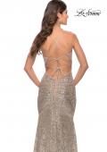 Picture of: Long Sequin Gown with Dramatic Flare Skirt and Slit in Silver, Style: 31140, Detail Picture 7