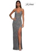 Picture of: Beautifully Beaded Long Evening Dress with V Neckline in Silver, Style: 32928, Detail Picture 7