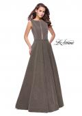 Picture of: High Neck Sparkling A-line Dress with Strappy Open Back in Silver Gold, Style: 25895, Detail Picture 1