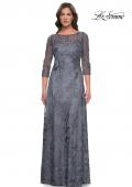 Picture of: Lace Mother of the Bride Dress with Illusion Neckline and Sleeves in Slate Blue, Style: 30060, Main Picture