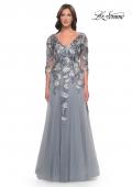 Picture of: Tulle A-Line Gown with Beautiful Lace Applique and Sheer Sleeves in Slate Blue, Style: 30968, Main Picture