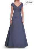 Picture of: Off-the-Shoulder Stretch Taffeta A-Line Gown in Slate Blue, Style: 33446, Detail Picture 13