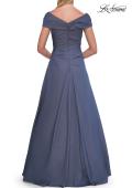 Picture of: Off-the-Shoulder Stretch Taffeta A-Line Gown in Slate Blue, Style: 33446, Detail Picture 14