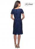Picture of: Lace Short Dress with Short Sleeves and Rhinestones in Slate Blue, Style: 25633, Back Picture