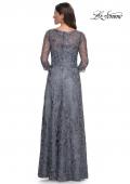 Picture of: Lace Mother of the Bride Dress with Illusion Neckline and Sleeves in Slate Blue, Style: 30060, Back Picture