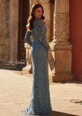 Picture of: Gorgeous Lace Fitted Gown with Illusion Long Sleeves in Slate Blue, Style: 32611, Back Picture