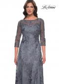 Picture of: Lace Mother of the Bride Dress with Illusion Neckline and Sleeves in Slate Blue, Style: 30060, Detail Picture 1