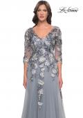 Picture of: Tulle A-Line Gown with Beautiful Lace Applique and Sheer Sleeves in Slate Blue, Style: 30968, Detail Picture 1