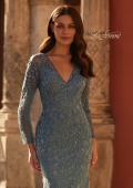 Picture of: Gorgeous Lace Fitted Gown with Illusion Long Sleeves in Slate Blue, Style: 32611, Detail Picture 1