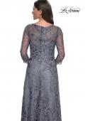 Picture of: Lace Mother of the Bride Dress with Illusion Neckline and Sleeves in Slate Blue, Style: 30060, Detail Picture 2