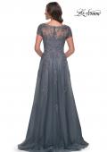 Picture of: A-Line Tulle Gown with Lace Applique and Short Sleeves in Slate Blue, Style: 30228, Detail Picture 2
