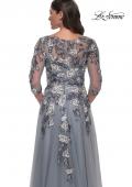 Picture of: Tulle A-Line Gown with Beautiful Lace Applique and Sheer Sleeves in Slate Blue, Style: 30968, Detail Picture 2