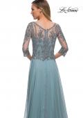 Picture of: Chiffon Dress with Sheer Lace Three-Quarter Sleeves in Slate Blue, Detail Picture 3