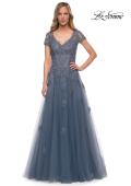 Picture of: Tulle A Line Gown with Lace Applique and V Neck, Style: 29380, Detail Picture 5