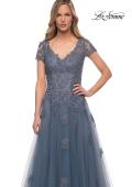 Picture of: Tulle A Line Gown with Lace Applique and V Neck, Style: 29380, Detail Picture 7