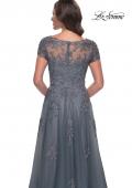 Picture of: A-Line Tulle Gown with Lace Applique and Short Sleeves in Slate Blue, Style: 30228, Detail Picture 7