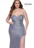 Picture of: Strapless Ruched Sequin Plus Size Dress with Slit in Slate Blue, Style: 31983, Detail Picture 1