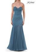Picture of: Strapless Ruched Mesh Mermaid Evening Gown in Slate Blue, Style: 33588, Detail Picture 10