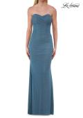 Picture of: Strapless Ruched Jersey Gown with Lace Lining in Slate Blue, Style: 33601, Detail Picture 11