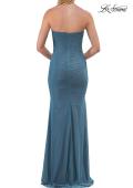 Picture of: Strapless Ruched Jersey Gown with Lace Lining in Slate Blue, Style: 33601, Detail Picture 12