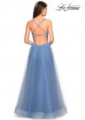 Picture of: Long A Line Tulle Prom Dress with Beading in Slate Blue, Style: 27668, Back Picture