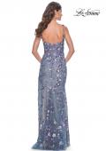 Picture of: Unique Sequin Floral Detail Gown with High Slit in Slate Blue, Style: 32163, Back Picture