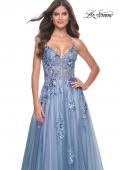 Picture of: Gorgeous Beaded Lace Applique Gown with Illusion Bodice in Slate Blue, Style: 32057, Detail Picture 5