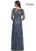 Picture of: Beaded Long Mother of the Bride Dress with Illusion Top in Slate Gray, Style: 31458, Back Picture