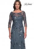 Picture of: Beaded Long Mother of the Bride Dress with Illusion Top in Slate Gray, Style: 31458, Detail Picture 1