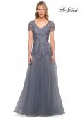 Picture of: Lace and Tulle A-line Evening Gown with Cap Sleeve in Blue, Style: 29164, Main Picture