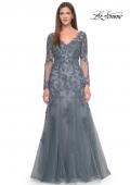 Picture of: Lace and Tulle A-Line Gown with Long Sleeves in Slate, Style: 31887, Main Picture