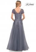 Picture of: Lace and Tulle A-line Evening Gown with Cap Sleeve in Blue, Style: 29164, Back Picture