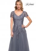 Picture of: Lace and Tulle A-line Evening Gown with Cap Sleeve in Blue, Style: 29164, Detail Picture 2