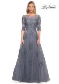 Picture of: Lace and Tulle A-line Gown with Three Quarter Sleeves, Style: 28036, Detail Picture 3