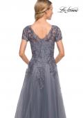 Picture of: Lace and Tulle A-line Evening Gown with Cap Sleeve in Blue, Style: 29164, Detail Picture 3