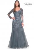 Picture of: Lace and Tulle A-Line Gown with Long Sleeves in Slate, Style: 31887, Detail Picture 3