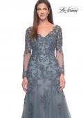 Picture of: Lace and Tulle A-Line Gown with Long Sleeves in Slate, Style: 31887, Detail Picture 4