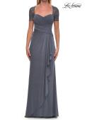 Picture of: Ruched Lace Bodice Gown with Draped Skirt in Slate, Style: 33161, Detail Picture 5