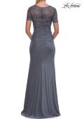 Picture of: Ruched Lace Bodice Gown with Draped Skirt in Slate, Style: 33161, Detail Picture 6