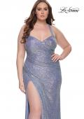 Picture of: Plus Size Sequin Prom Dress with Ruching and Slit in Slate, Style: 31162, Detail Picture 6